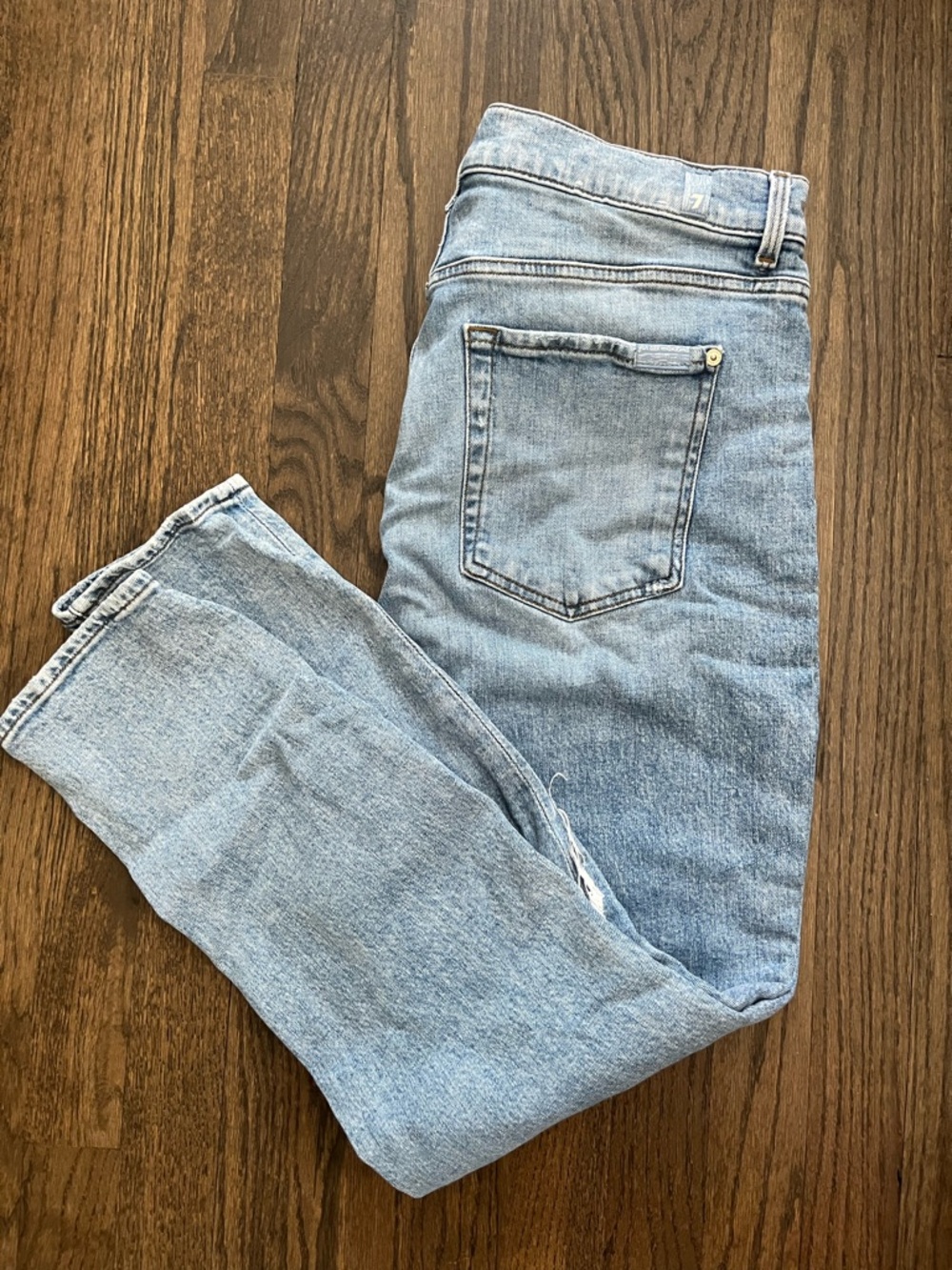 7 For All Mankind Light Blue High-Rise Distressed Jeans